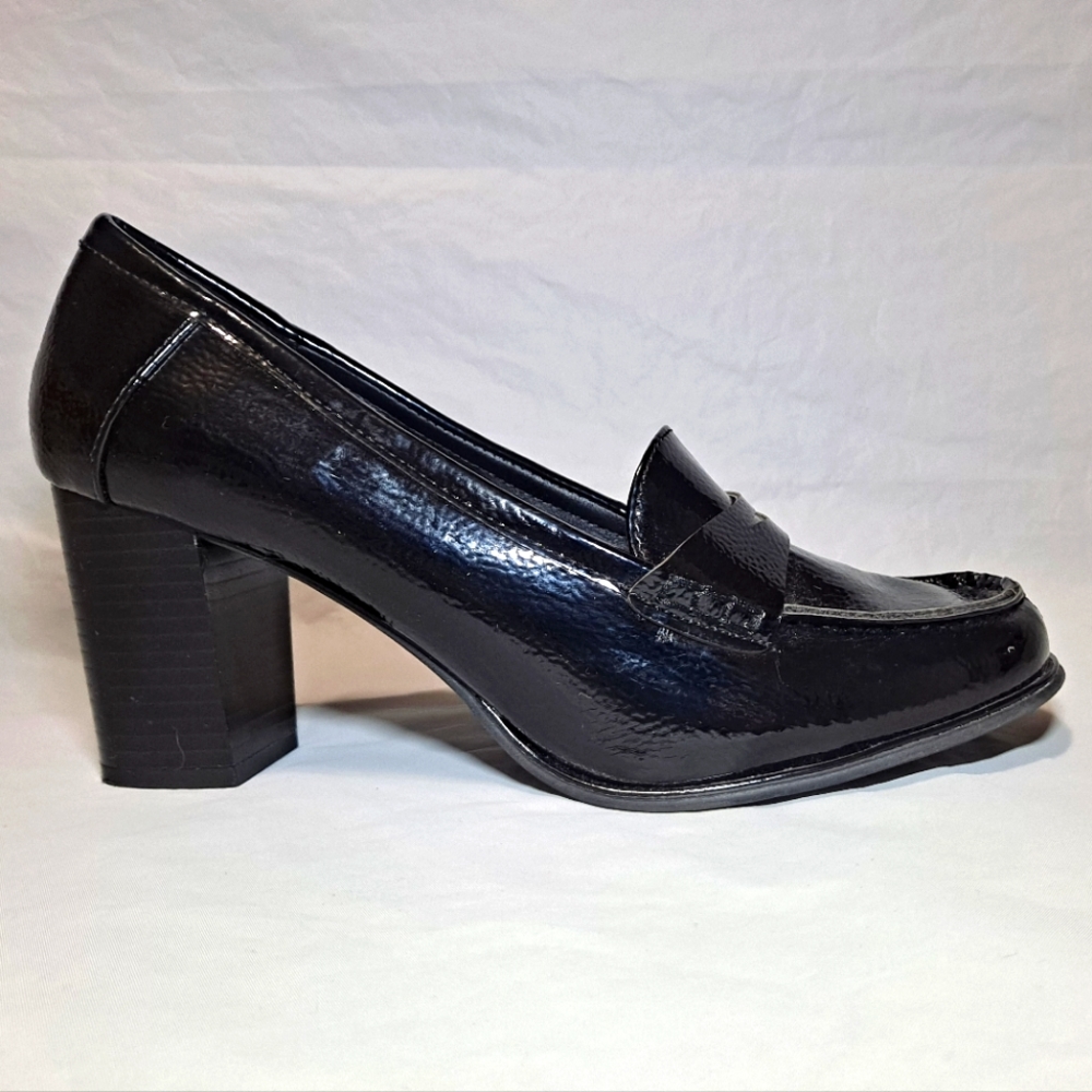 Jones New York Cypress Heeled Penny Loafers Women's 8.5M Black Patent 3" Heels - Picture 3 of 14